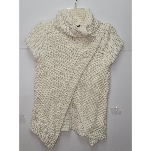 SayWhat Cream Cowl Neck Asymmetrical Button Accent Sweater L Preppy Cottagecore - Picture 9 of 9